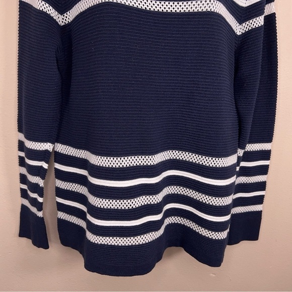 LARGE CHRISTOPHER AND BANKS NAVY BLUE WHITE KNIT TOP SWEATER COASTAL PREPPY - Picture 2 of 10